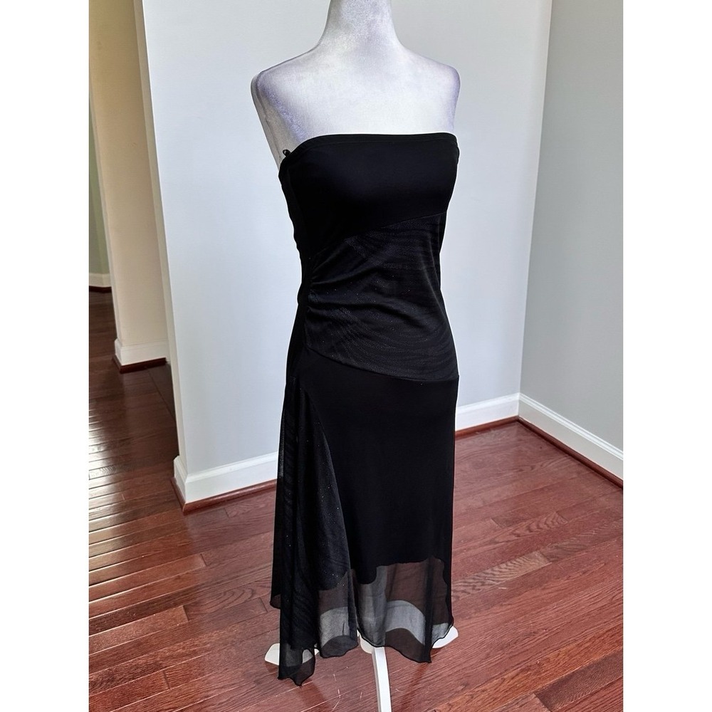 Forever 21 Black Strapless Glitter Unique Pattern Asymmetrical Cocktail Dress - Picture 6 of 11